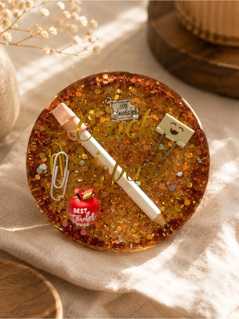 Personalized Purple Glitter Teacher Desk Name Plate – Ms Caporaso